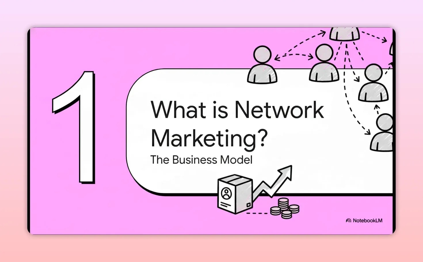 Pink slide with the heading Network Marketing and a short definition about independent distributors and word-of-mouth advertising