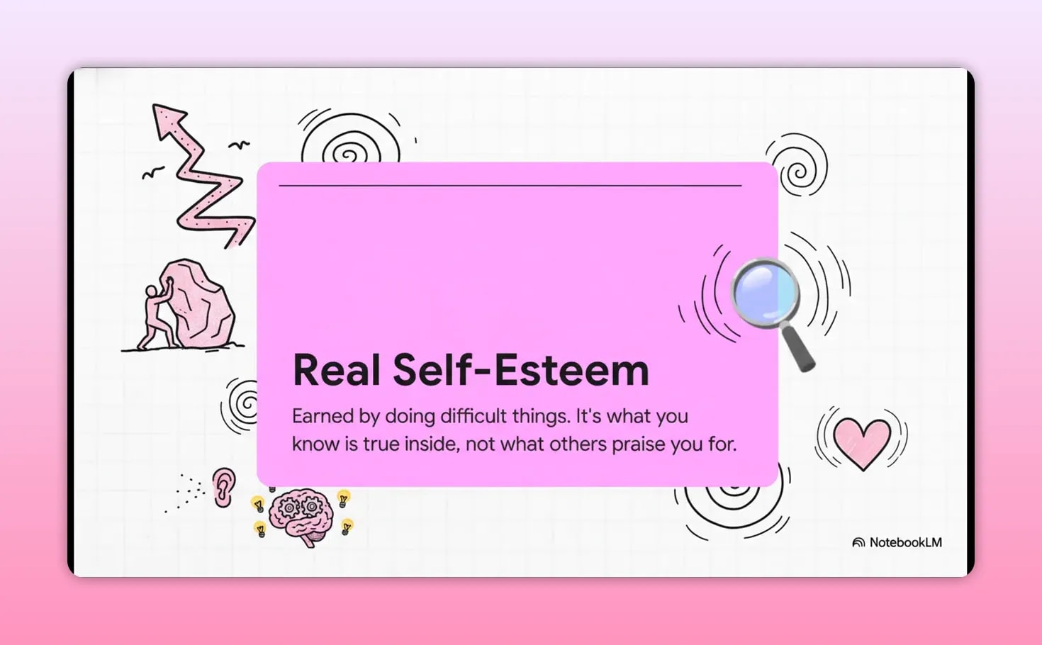 Slide titled Real Self-Esteem with smaller text about earning it by doing difficult things and keeping promises to yourself