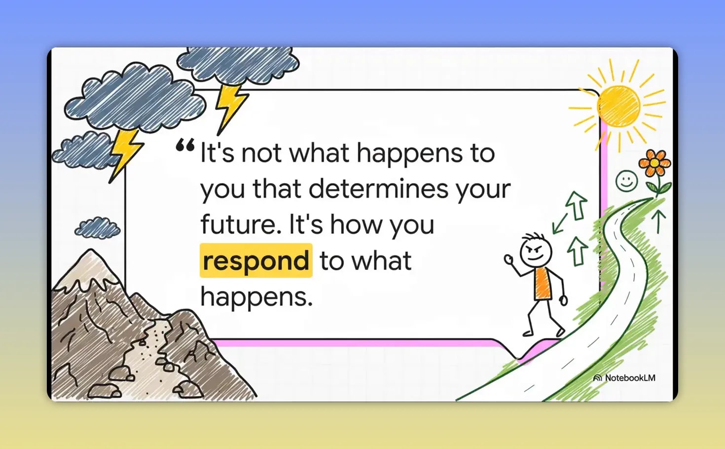 Stop Chasing Success: The Jim Rohn Method Explained for Beginners Quote slide with storm clouds, mountains, a sunny path and a figure climbing upward