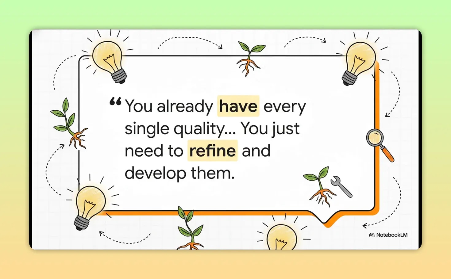 Quote slide stating you already have every single quality and just need to refine and develop them