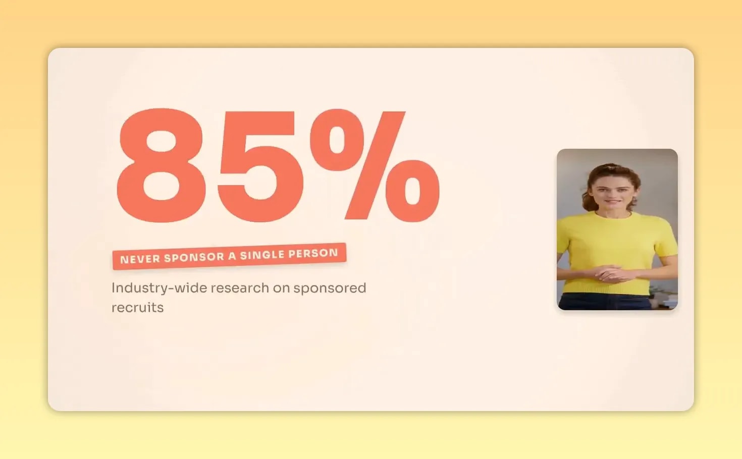 Slide showing 85 percent and a small presenter video
