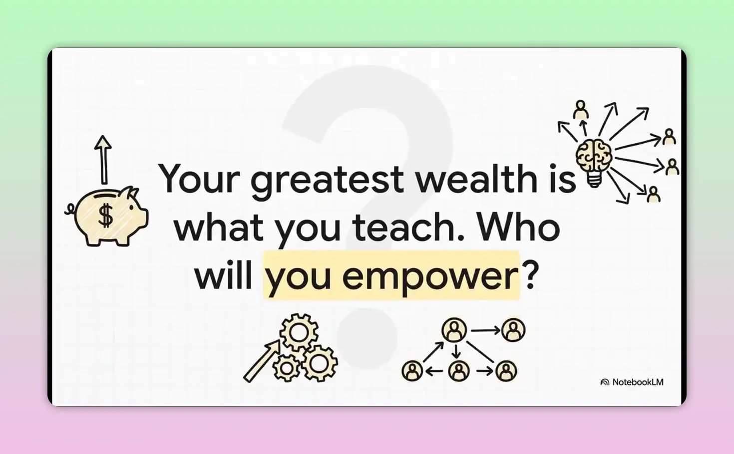 The Hidden Message in Jim Rohn's Wealth Secrets Nobody Tells You Text slide asking Your greatest wealth is what you teach. Who will you empower?